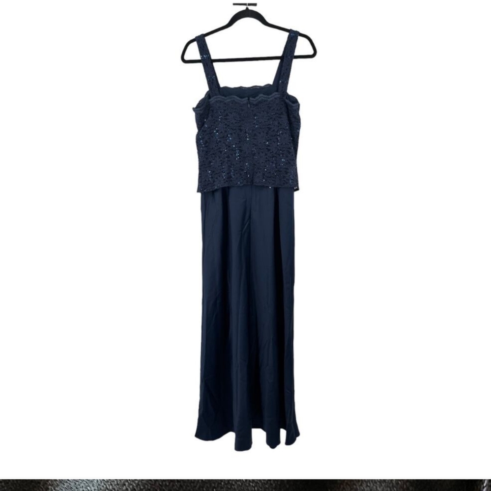 Alex Evenings dress navy blue lace sequin sleeveless satin size 8 - Picture 2 of 3
